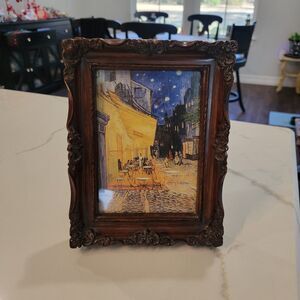 Vtg Ornate Pressed Wood Picture Frame Baroque Rococo Style Dark Walnut Velvet BK